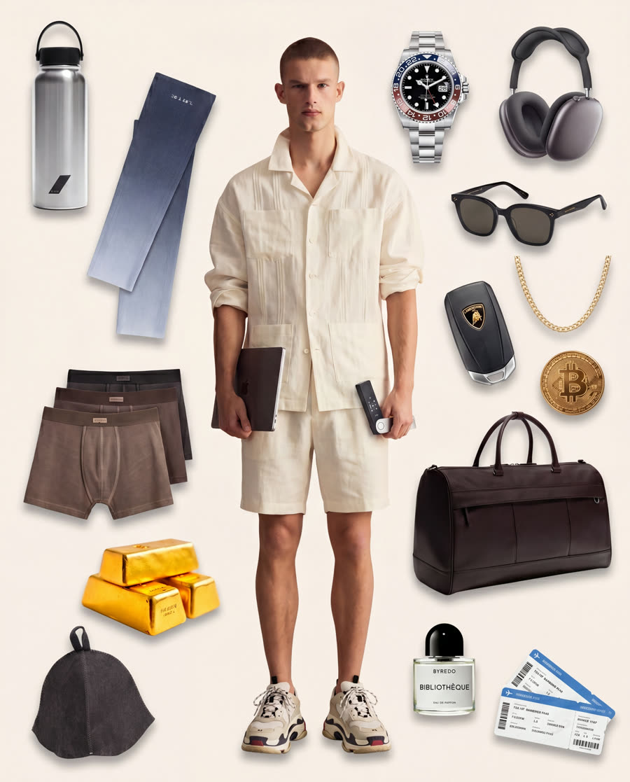 Мужской крипто-гардероб: Lamborghini, Rolex, AirPods Max, биткоин, Balenciaga, гантели